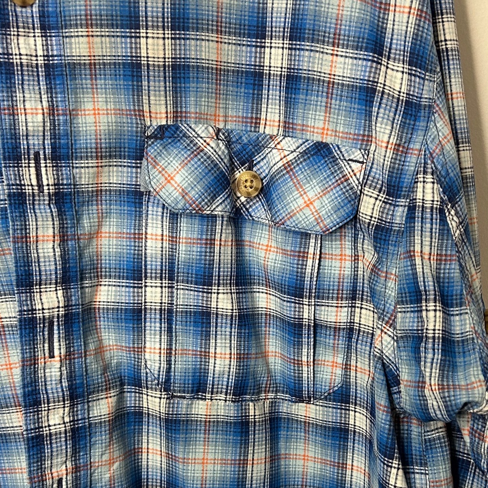 Duluth Trading Co Blue and White Plaid‎ Button Down Shirt men’s size L-tall - Picture 3 of 5